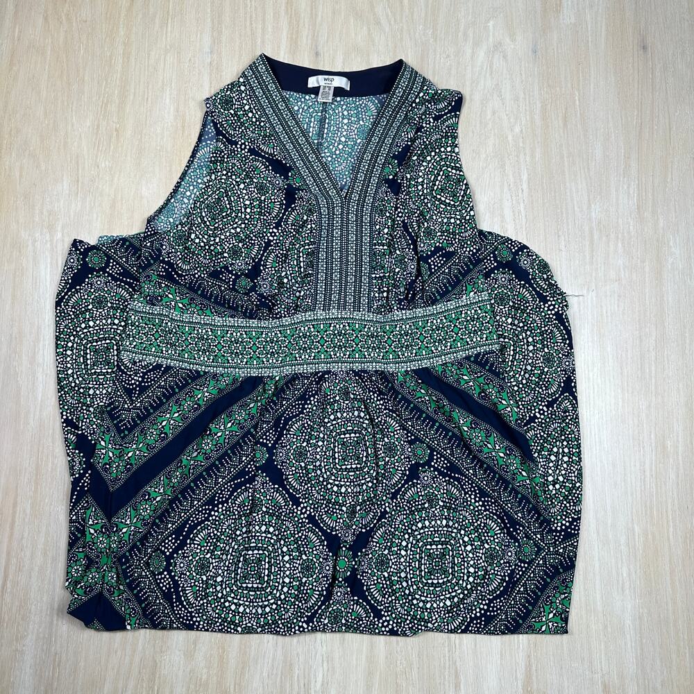 Wisp Woman Geometric Medallion Sleeveless Midi Dress Resort Blue Green Plus 20W
